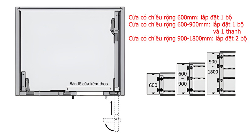 Ray trượt giấu cánh trên cho cửa kích thước lớn CG185 16